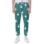 Teal Snowman Pattern Print Scuba Joggers