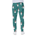 Teal Snowman Pattern Print Scuba Joggers