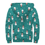 Teal Snowman Pattern Print Sherpa Lined Zip Up Hoodie