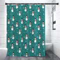 Teal Snowman Pattern Print Shower Curtain