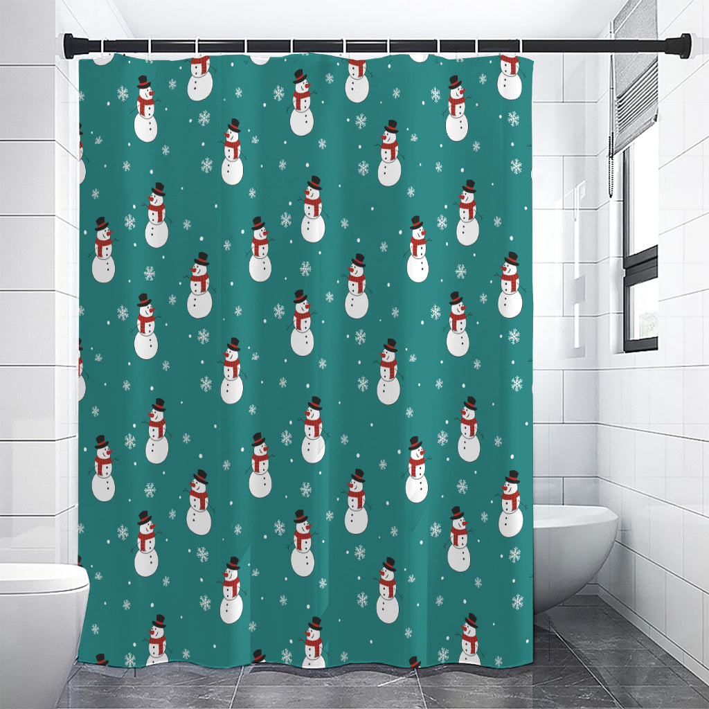Teal Snowman Pattern Print Shower Curtain