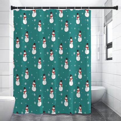 Teal Snowman Pattern Print Shower Curtain
