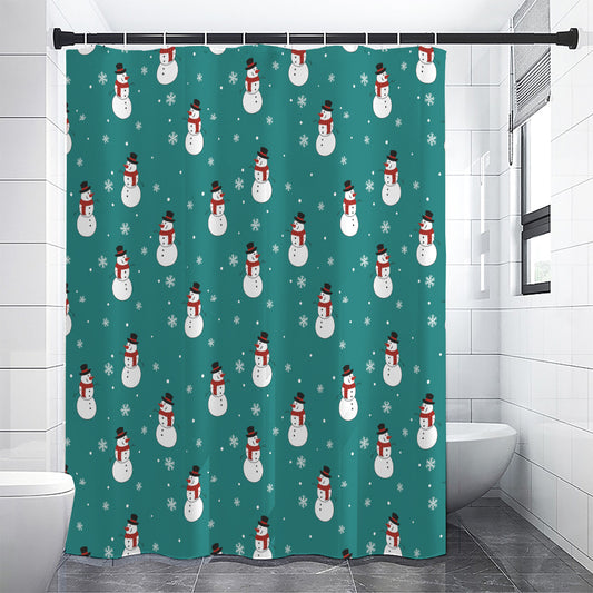 Teal Snowman Pattern Print Shower Curtain