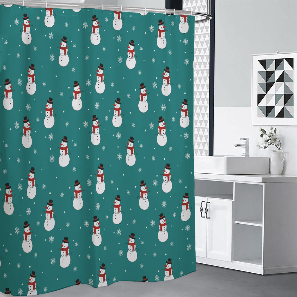 Teal Snowman Pattern Print Shower Curtain