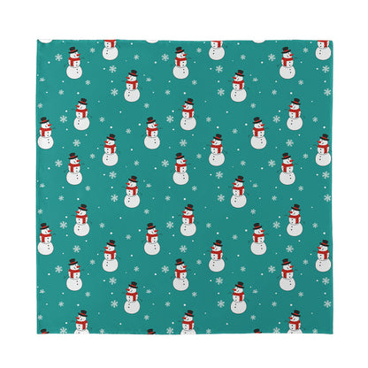 Teal Snowman Pattern Print Silk Bandana