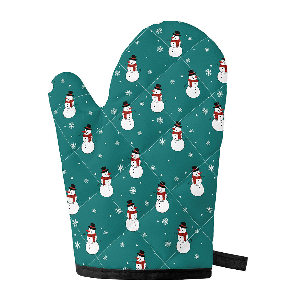 Teal Snowman Pattern Print Single Oven Mitt