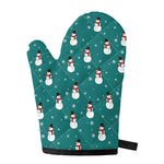 Teal Snowman Pattern Print Single Oven Mitt
