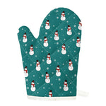 Teal Snowman Pattern Print Single Oven Mitt