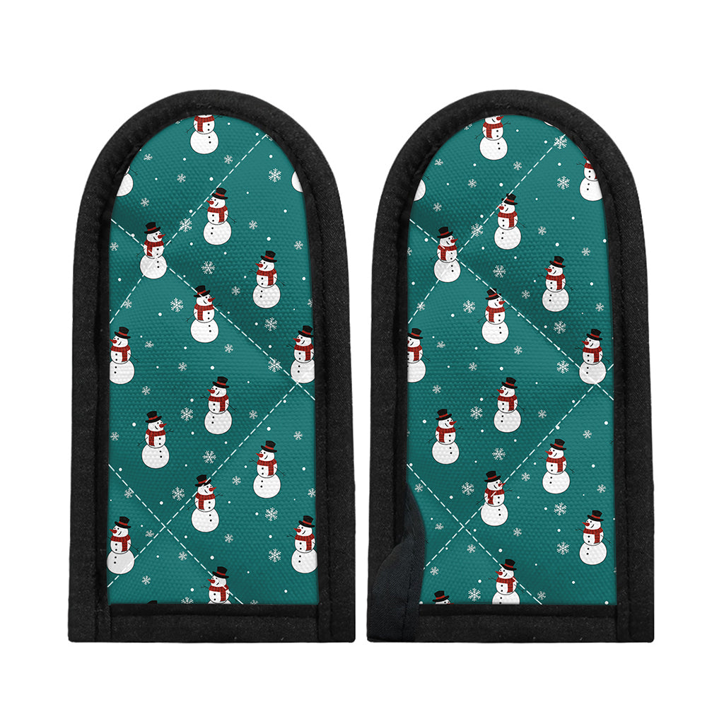 Teal Snowman Pattern Print Skillet Handle Cover