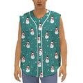 Teal Snowman Pattern Print Sleeveless Baseball Jersey