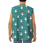 Teal Snowman Pattern Print Sleeveless Baseball Jersey