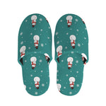 Teal Snowman Pattern Print Slippers