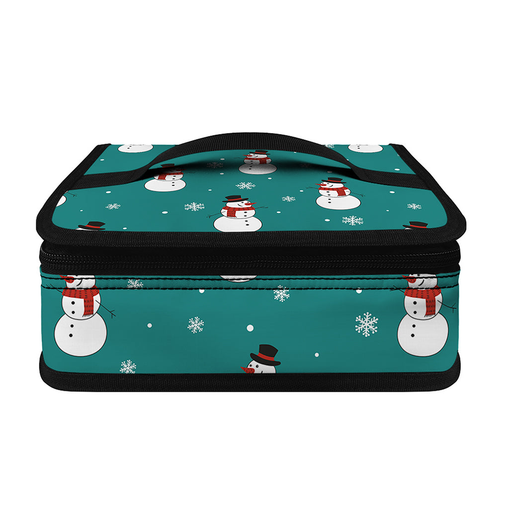 Teal Snowman Pattern Print Small Lunch Bag