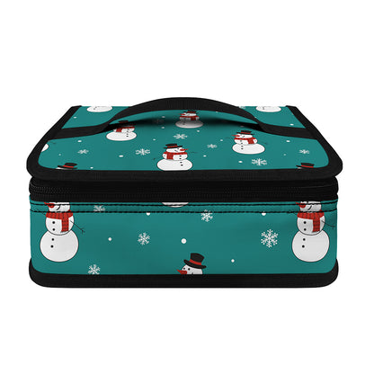 Teal Snowman Pattern Print Small Lunch Bag