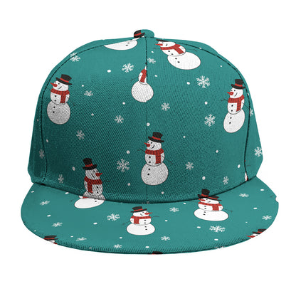Teal Snowman Pattern Print Snapback Cap