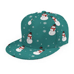Teal Snowman Pattern Print Snapback Cap