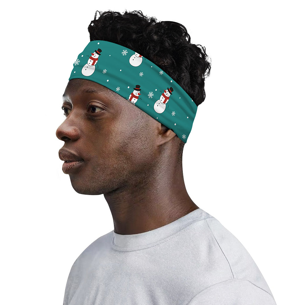 Teal Snowman Pattern Print Sports Headband