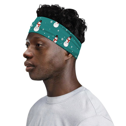 Teal Snowman Pattern Print Sports Headband