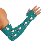 Teal Snowman Pattern Print Sun Protection Arm Sleeves