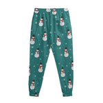 Teal Snowman Pattern Print Sweatpants