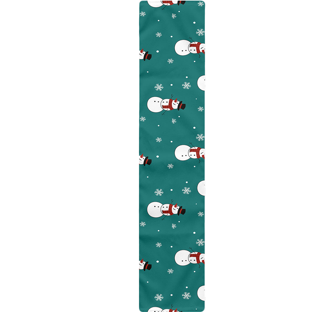Teal Snowman Pattern Print Table Runner
