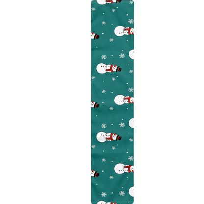 Teal Snowman Pattern Print Table Runner