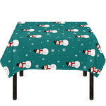 Teal Snowman Pattern Print Tablecloth