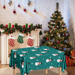 Teal Snowman Pattern Print Tablecloth