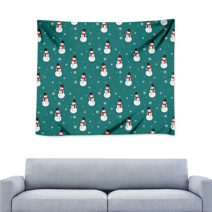 Teal Snowman Pattern Print Tapestry