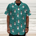 Teal Snowman Pattern Print Textured Short Sleeve Shirt