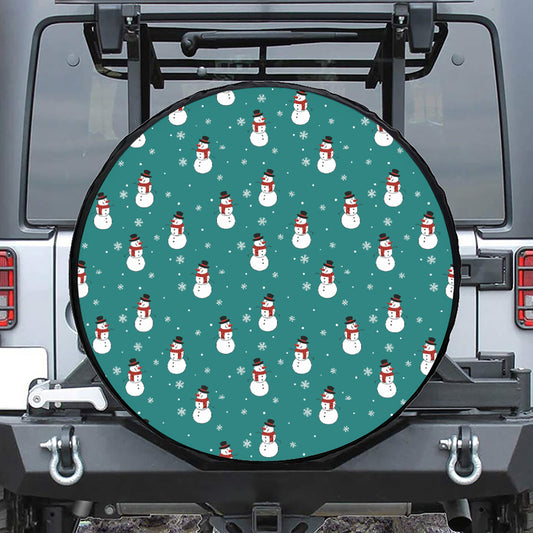 Teal Snowman Pattern Print Tire Cover