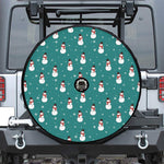 Teal Snowman Pattern Print Tire Cover With Camera Hole