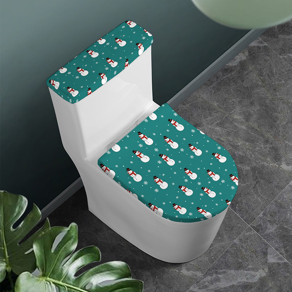 Teal Snowman Pattern Print Toilet Lid And Tank Cover Set