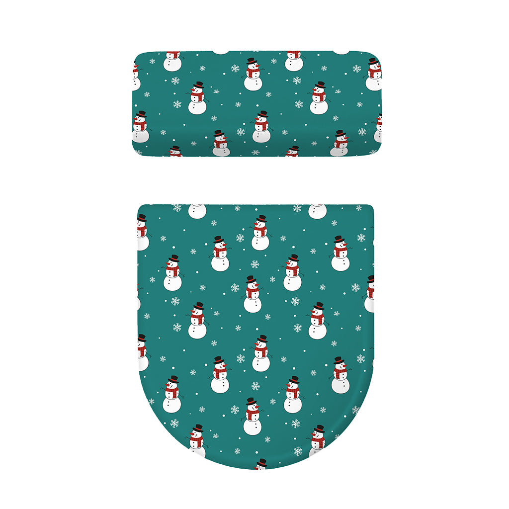 Teal Snowman Pattern Print Toilet Lid And Tank Cover Set