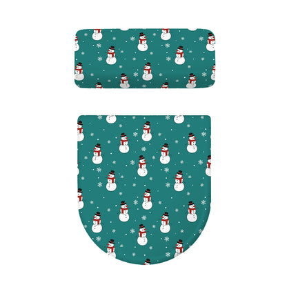Teal Snowman Pattern Print Toilet Lid And Tank Cover Set
