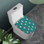 Teal Snowman Pattern Print Toilet Lid Cover
