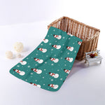 Teal Snowman Pattern Print Towel