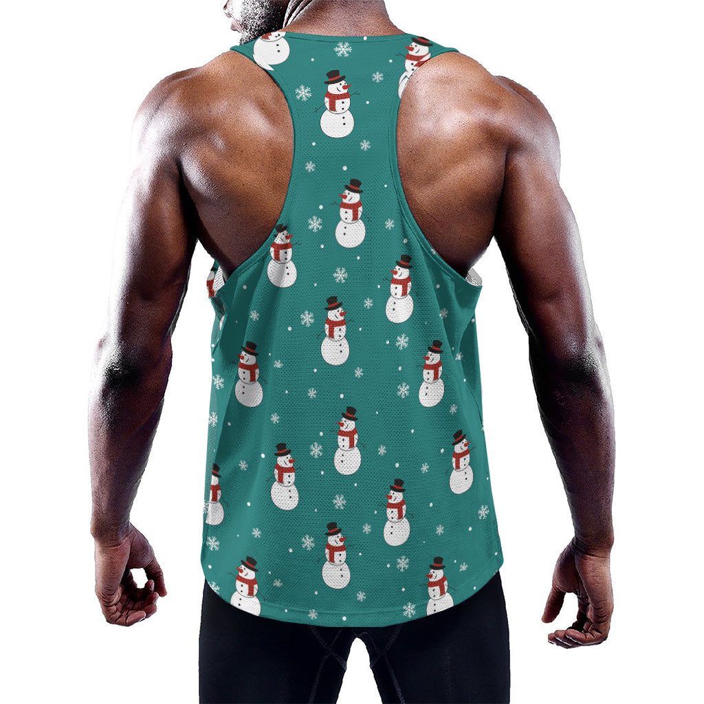 Teal Snowman Pattern Print Training Tank Top