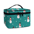 Teal Snowman Pattern Print Travel Makeup Bag