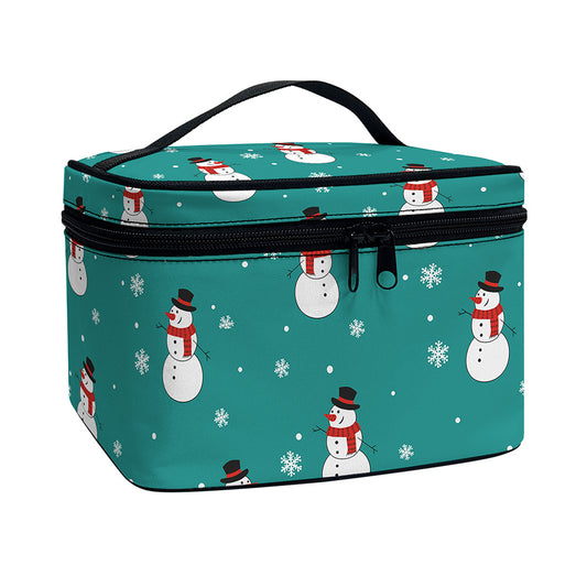 Teal Snowman Pattern Print Travel Makeup Bag