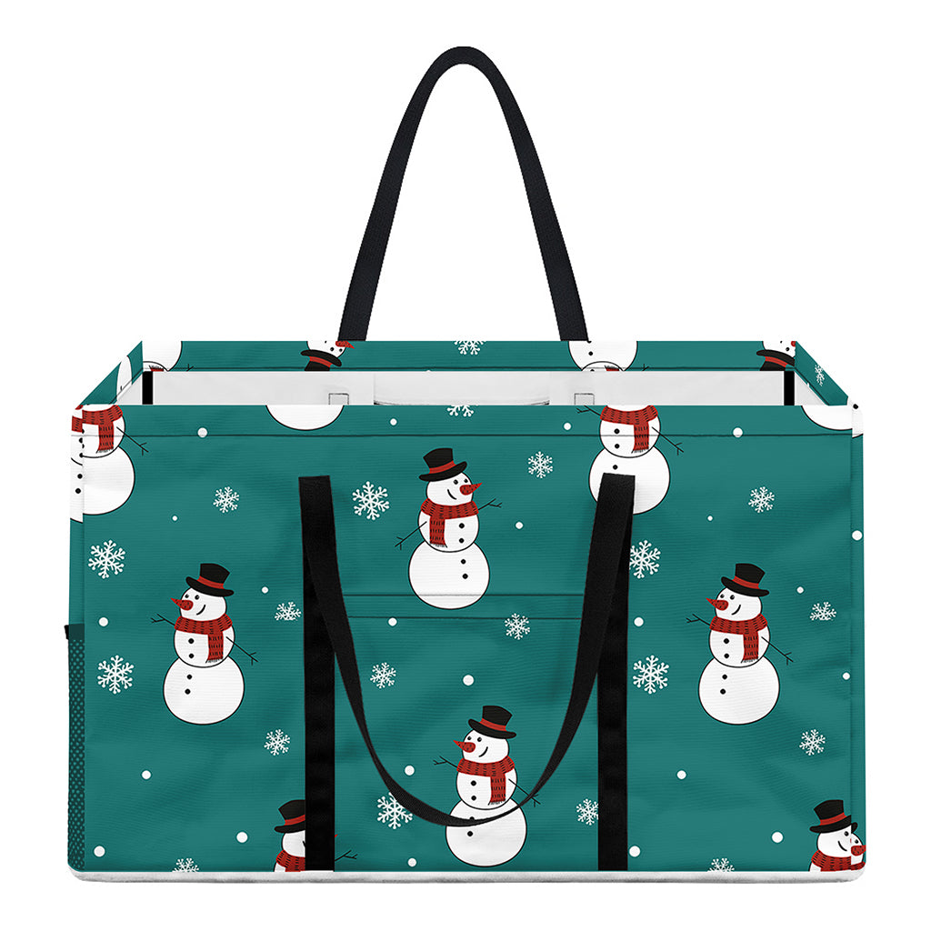 Teal Snowman Pattern Print Utility Tote Bag
