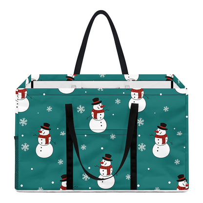 Teal Snowman Pattern Print Utility Tote Bag
