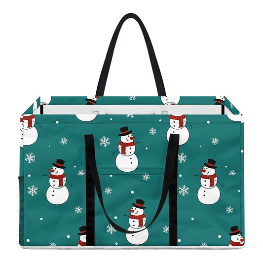 Teal Snowman Pattern Print Utility Tote Bag