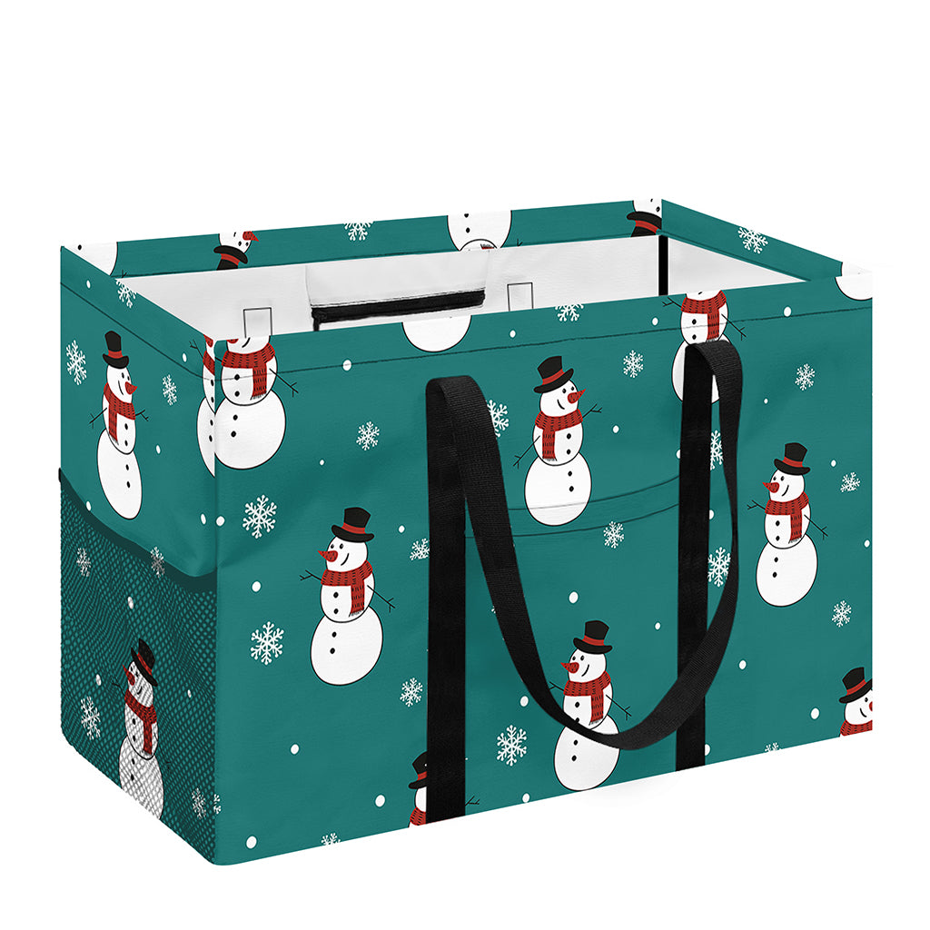 Teal Snowman Pattern Print Utility Tote Bag