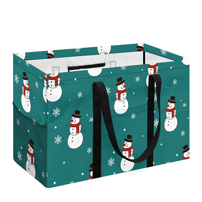 Teal Snowman Pattern Print Utility Tote Bag