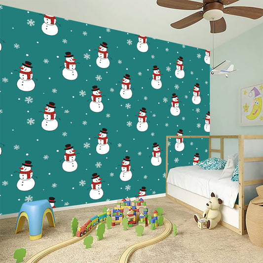 Teal Snowman Pattern Print Wall Sticker