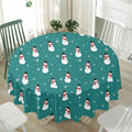 Teal Snowman Pattern Print Waterproof Round Tablecloth