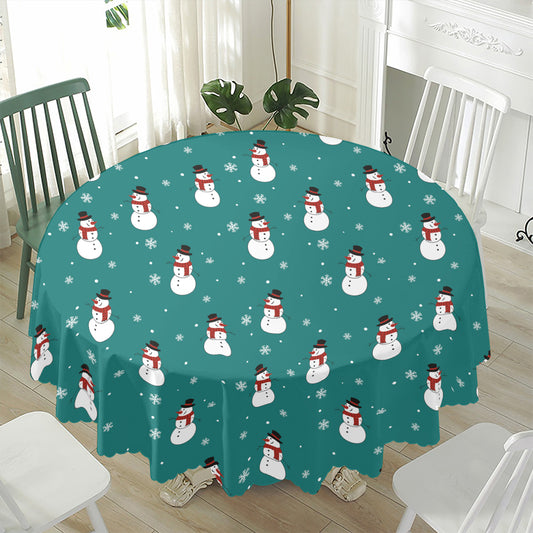 Teal Snowman Pattern Print Waterproof Round Tablecloth