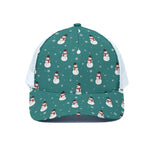 Teal Snowman Pattern Print White Mesh Trucker Cap