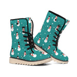 Teal Snowman Pattern Print Winter Boots